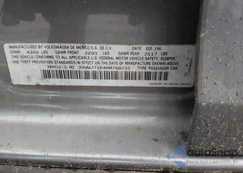 2006 Volkswagen Jetta Gli из США, поврежденный, VIN 3VWWJ71K46M768731